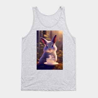 Cute White Rabbit with a mug cup of morning coffee Tank Top